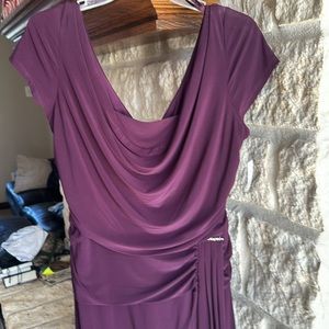 Purple cap sleeve evening dress with rhinestone detail. Size 14 NWT